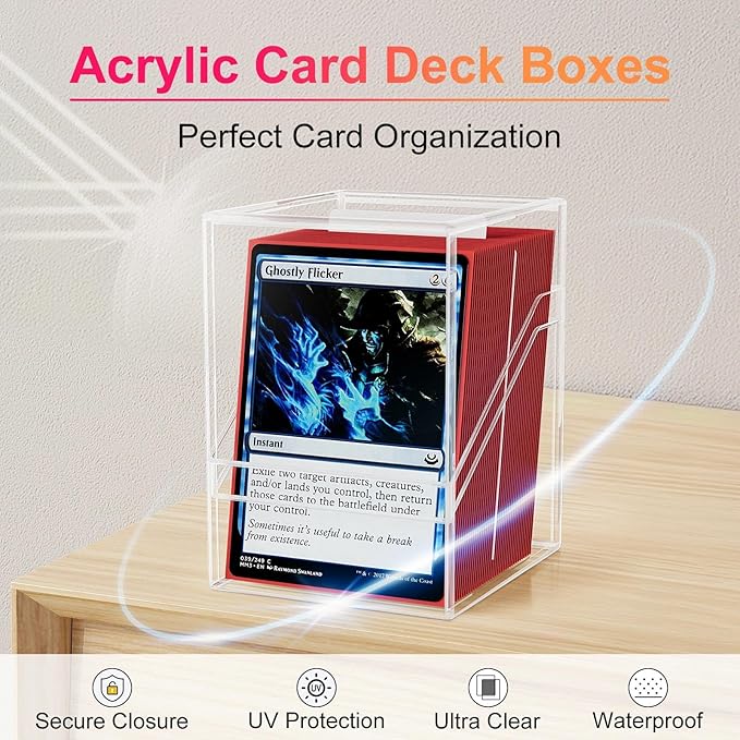Proijeut Card Deck Box with Portable Case, 6 Pack Clear Commander Deck Box with 6 Dividers, Holds 600+ Double Sleeved Cards, Fit for MTG, YuGiOh, TCG (Pink)