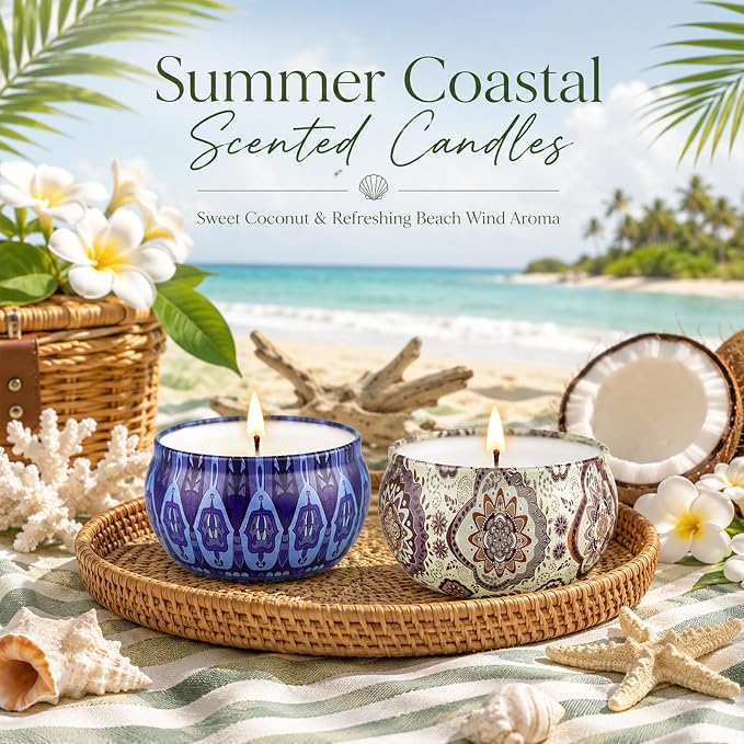 Scented Candles Gift Set, 12 Pack Summer Soy Wax Travel Tin Candles, Refreshing Summer Aromatherapy Scents for Home Spa Relaxation, Gifts for Women