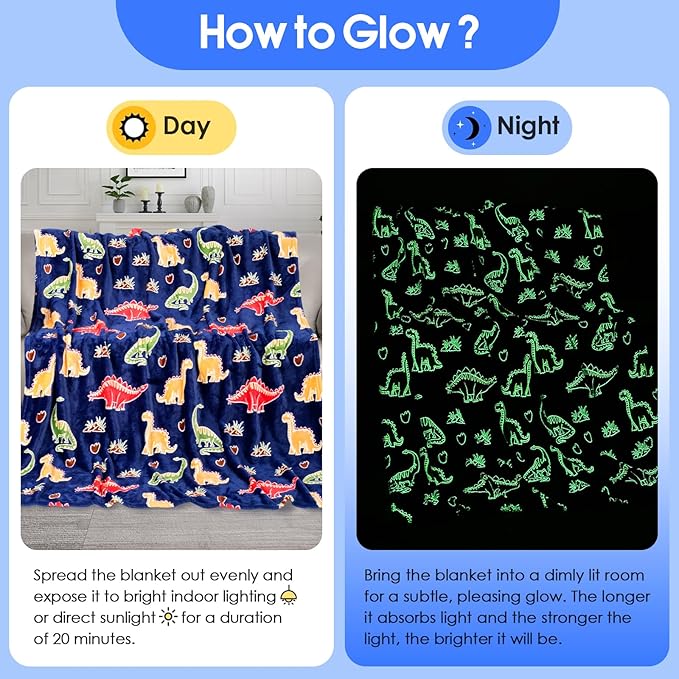 Glow in The Dark Blanket for Boys, Dinosaur Blanket Gifts for Kids, Throw Blanket for Home Decor, Soft Warm Toys Birthday Gifts for Teens Men Boyfriend 50"x60"