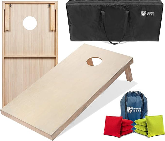 Tailgating Pros Cornhole Boards - 4'x2' & 3'x2' Cornhole Game w/Carrying Case & Set of 8 Corn Hole Bags - 150+ Color Combos! Optional LED Lights