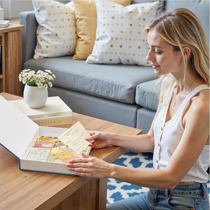 JARLINK Aesthetic Decorative Books, Set of 3 Linen Faux Book Boxes, Blue | Stylish Storage Boxes for Home Decor, Photo Organization, & Keepsakes, Faux Books for Coffee Tables, Bookshelves, or Mantles