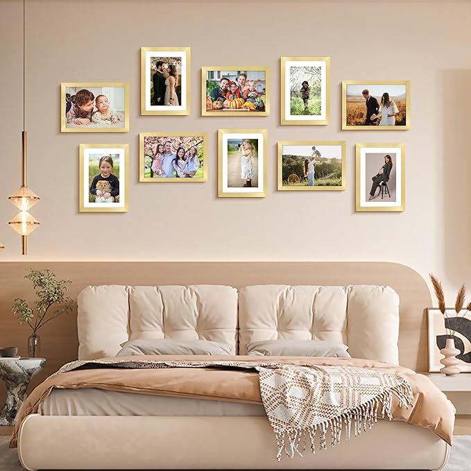 5x7 Picture Frame Set of 2, Gold Picture Frames Collage for Tabletop or Wall Display, Photo Frame with HD Plexiglass, Display Pictures 4x6 with Mat or 5x7 Without Mat