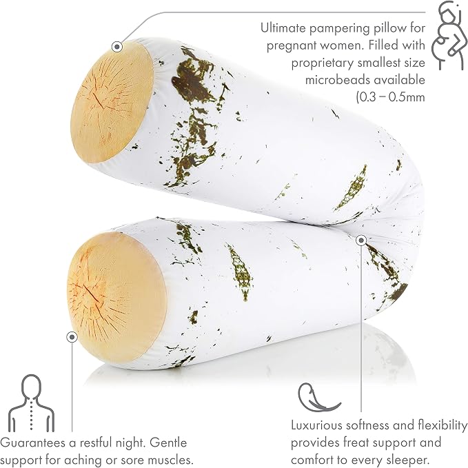 Log Birch Microbead Body Pillow - Straight Long Pillows for Comfort or Use During Pregnancy- Spandex 85% / Nylon 15% - Spongy Cooling Hypoallergenic Outer Fabric - 50" X 8" - Side Sleepers