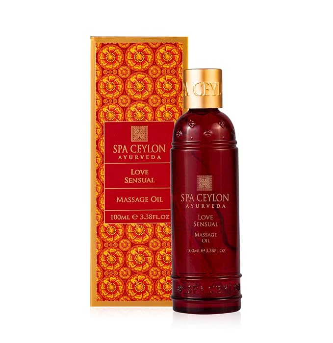 SPA CEYLON Love Sensual Massage Oil – Luxurious Natural Body Oil with Ylang Ylang, Neroli & Ceylon Cardamom – Romantic Couples Massage Oil with Virgin Coconut & Sweet Almond – 100ml
