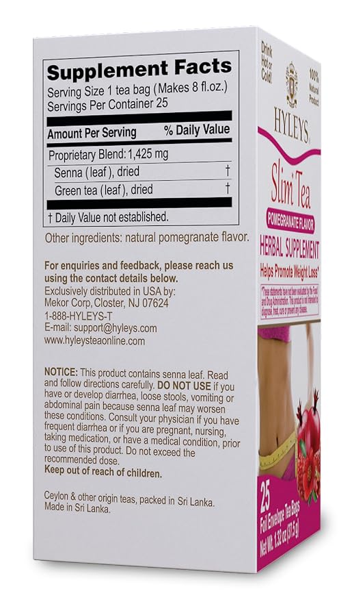 Hyleys Slim Tea Pomegranate Flavor - Weight Loss Herbal Supplement Cleanse and Detox - 25 Tea Bags (6 Pack)
