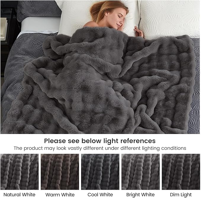 Cozy Bliss Faux Fur Bubble Throw for Couch, Fuzzy Soft Plush Thick Blanket for Sofa Bedroom Living Room, 60x80 Inches Charcoal Grey