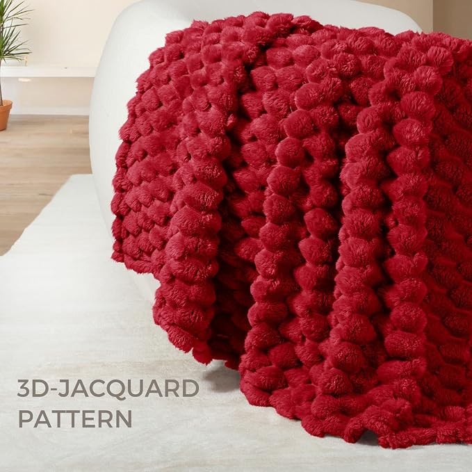 Whale Flotilla Soft Fleece Twin Size Bed Blanket Luxury 3D Jacquard, Red | Lightweight Coverlet Bedspread, Super Cozy Plush Fluffy Fuzzy All‑Season Decorative Blanket for Bed, Dorm Essentials, 60"x80"