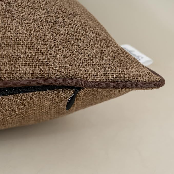 Patchwork Pillow Cover 12x20 Inch Luxury Cotton and Linen Cushion Cover Faux Leather Pillowcover for Couch Bedroom Living Room, Brown