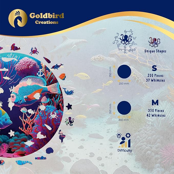 Eco-Friendly Wooden Puzzles for Adults - 300 Piece Wood Puzzles - Relaxation & Brain Training - Whimsical Pieces - Premium Gift Box - Colorful Fishes Jigsaw Puzzle