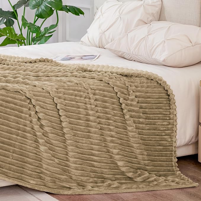 BEDELITE 3D Ribbed Jacquard Brown King Size Blankets for Bed, 108x90 Inch | Soft Warm Decorative Fluffy Blanket, Cozy Fuzzy Lightweight Plush Fleece Throw Blankets for Bed, Room Decor, Gift for Women