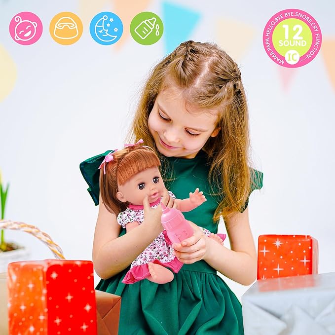 14" Baby Dolls Toy Playset with Wardrobe Bed, 37PCS Beauty Hair & Babies Doll Care Toy Set, Toddler Toys Pretend Play Doll Incl Hair Salon Kit, Dolls Clothes, Baby Gift for 3 4 5 6+ Year Old Girl Boy