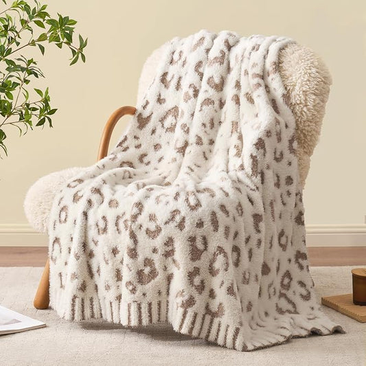 Snuggle Sac Leopard Luxury Faux Fur Throw Blanket for Couch,Ultra Soft Cozy Plush Fluffy Blanket for Sofa Bedroom Living Room,Beige Leopard,50x60 inches