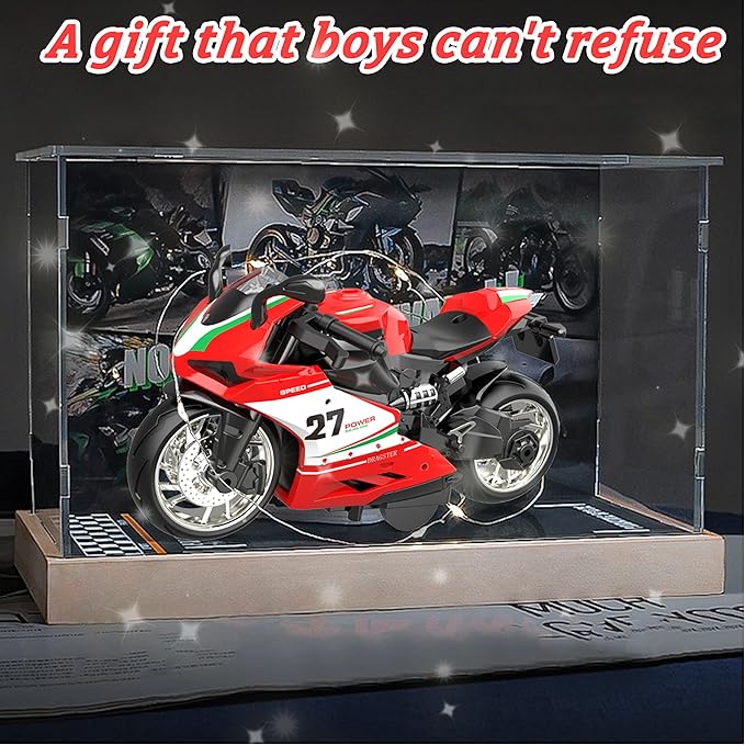 Motorcycle Toy for Metal Die-cast, Toy Motorcycle with Lights, Sounds & Automatic Drive for Boys & Girls Aged 3-12（Red）