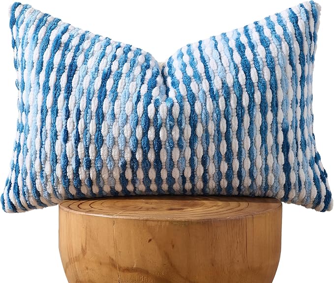 Boho Chenille Pillow Cover Decorative Tufted Pillowcase for Couch Bed Sofa Bedroom Living Room Modern 12 x 20-Inch Sky Blue