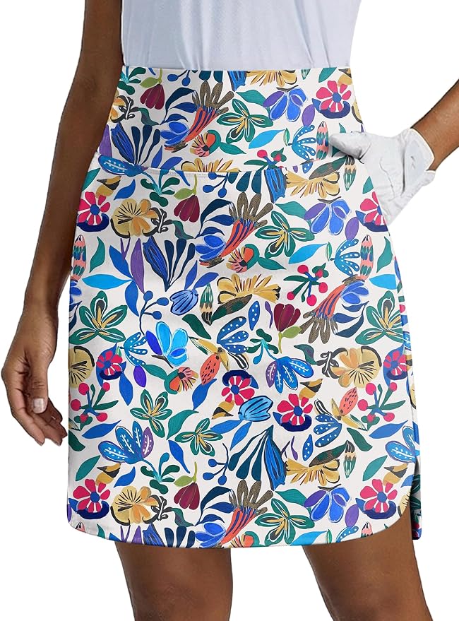 PINSPARK 18" Skorts for Woman Above Knee Length Golf Skirts 3 Pockets | High Waist, Built in Shorts, UV Protection, 4-Way Stretch, Soft, Dolphin Hem, Athletic, Tennis, Pickleabll, Casual