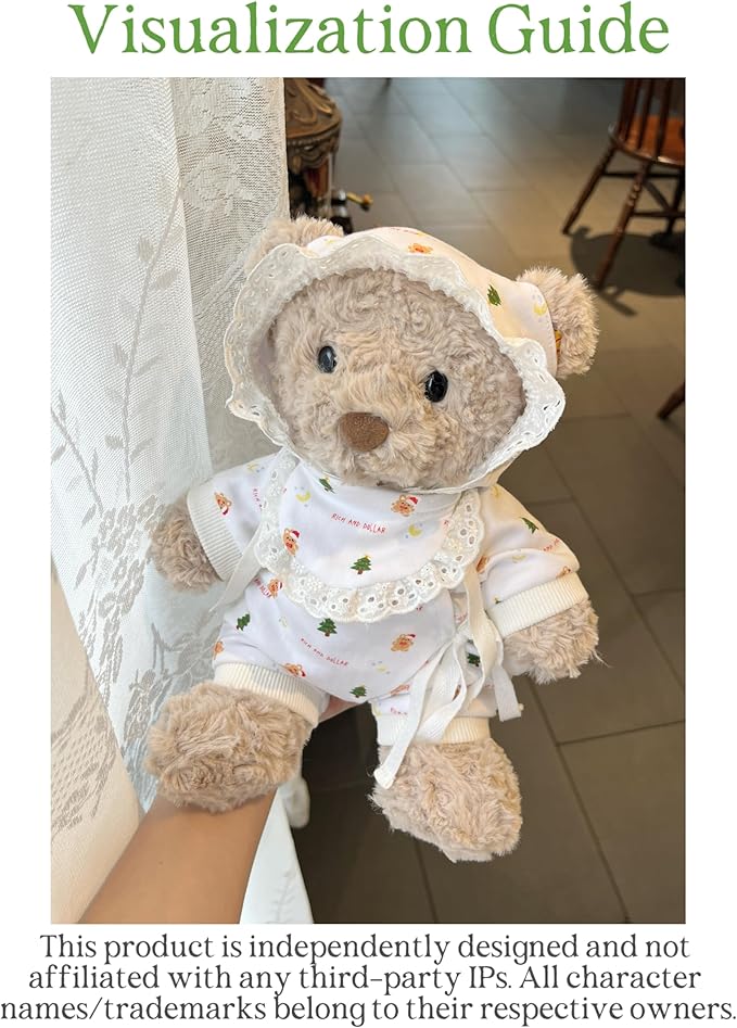 9-12"/30cm Plush Doll Pajama Set: 3-Piece (Onesie + Bib + Bonnet) for Teddy Bear Clothes for Medium Bartholomew Bear（NO Doll）