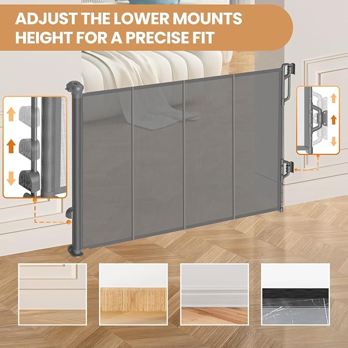 SPACEANY Reinforced Retractable Baby Gate, Mesh Dog Gate, Child Safety Gate for Doorways, Stairs, Hallways, Indoor/Outdoor, Wide Openings -33.5" Tall, Width up to 55" Gray