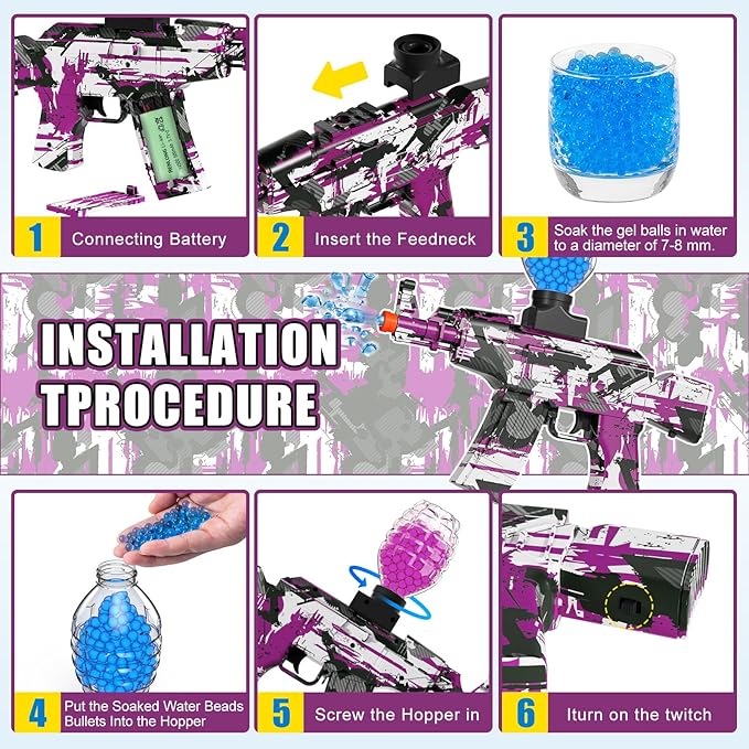 Gel Ball Blaster, Splat Gel Gun for Precision Shooting, Electric Water Ball Blaster Gun with Top Loading Design, Great for Competitive Team Play, Ages 15+ (Purple)