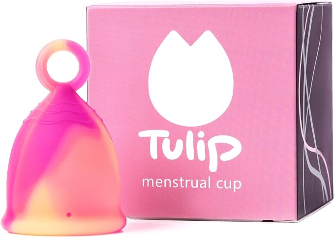 Menstrual Cup with Ring Easy Removal (Medium) - 12 Hr Protection No Leak Soft Flexible - 100% Medical Grade Silicone - Safe and Sustainable Tampon and Pad Alternative - Reusable