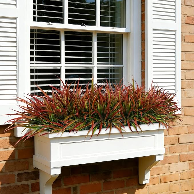 Ivydale 12Pcs Fake Plants Outdoor Artificial Plastic Grass Spring Decoration UV Resistant Faux Greenery Stems Bushes Outside Fake Plants for Planters Patio Porch Window Box Pathway Garden Home Decor
