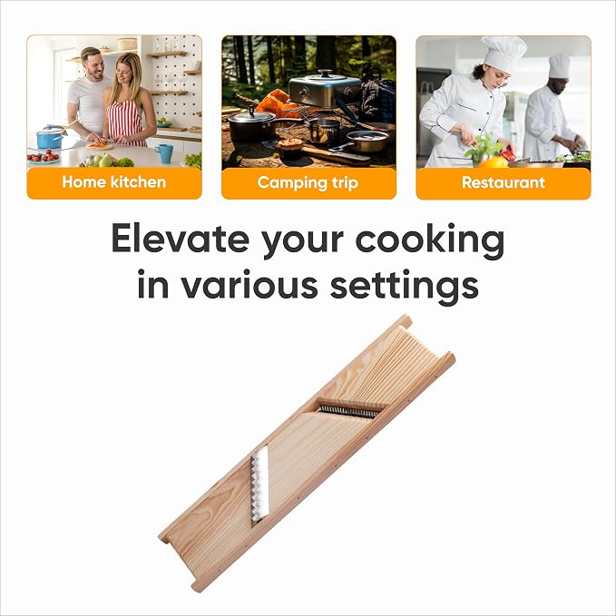 Grater for Korean Carrot - Wooden Korean Carrot Shredder - French Fry & Korean Salad Grater with Two Sharp Blades, Hand