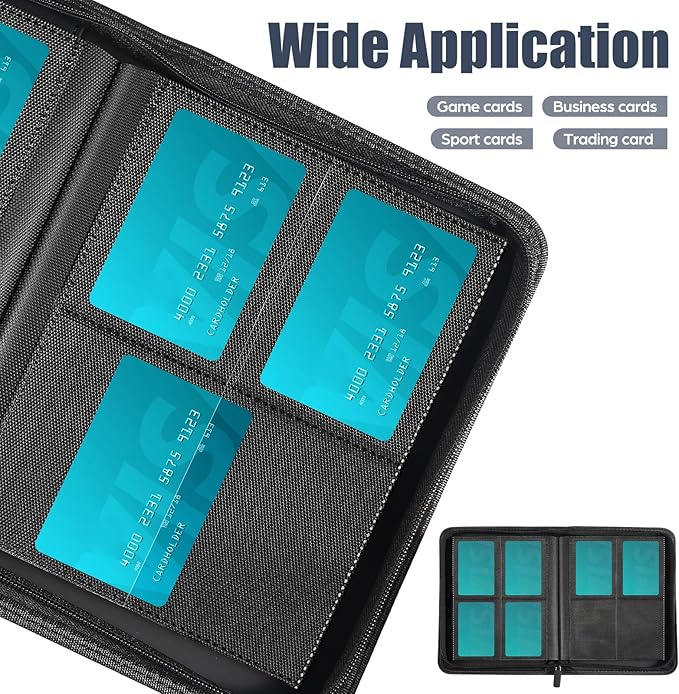 Card Binder 4 Pocket with Zipper, 288 Pockets Trading Card Holder Book, Premium PU Cover Zip Folder Binder, Side Loading Carrying Case Binder Album for TCG, MTG, Sports Cards, Game Cards