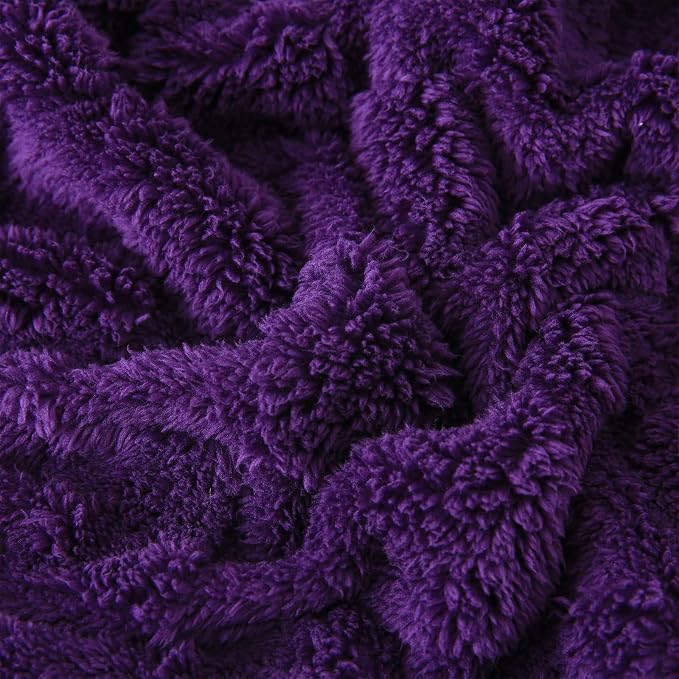 Deep Purple Fleece Throw Blanket 60”×80”Checkered Design for Couch | Super Soft Cozy Plush Microfiber 3D Square Pattern Flannel Blanket for Sofa Bed Lightweight for Adults,Women