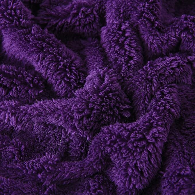 Deep Purple Fleece Throw Blanket 50”×60”Checkered Design for Couch | Super Soft Cozy Plush Microfiber 3D Square Pattern Flannel Blanket for Sofa Bed Lightweight for Adults,Women