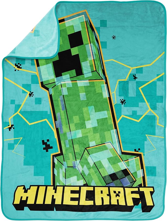 Jay Franco Kids Plush Throw Blanket – Soft & Cozy Fleece Throw for Bedroom & Couch Décor, Official Licensed Product, Teal - Minecraft, 46x60 - Throw Blanket