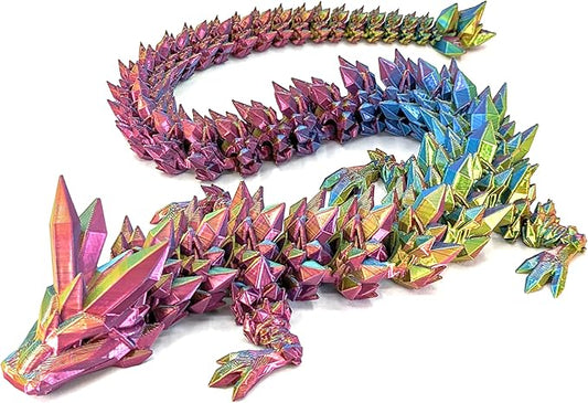 Large 24" Articulated Crystal Dragon - Multi Color 3D Printed Plastic Dragon Figure - Rainbow Pearlescent Colors - Interlocked Body Segments and Legs (Large 24", Pastel Rainbow)