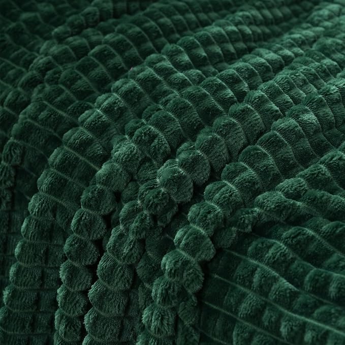 Puncuntex Fleece Blanket Dark Green 108"×90" with Square Grid Design | Super Soft Plush Cozy Flannel Throw Blanket Luxury for Couch Sofa Chair