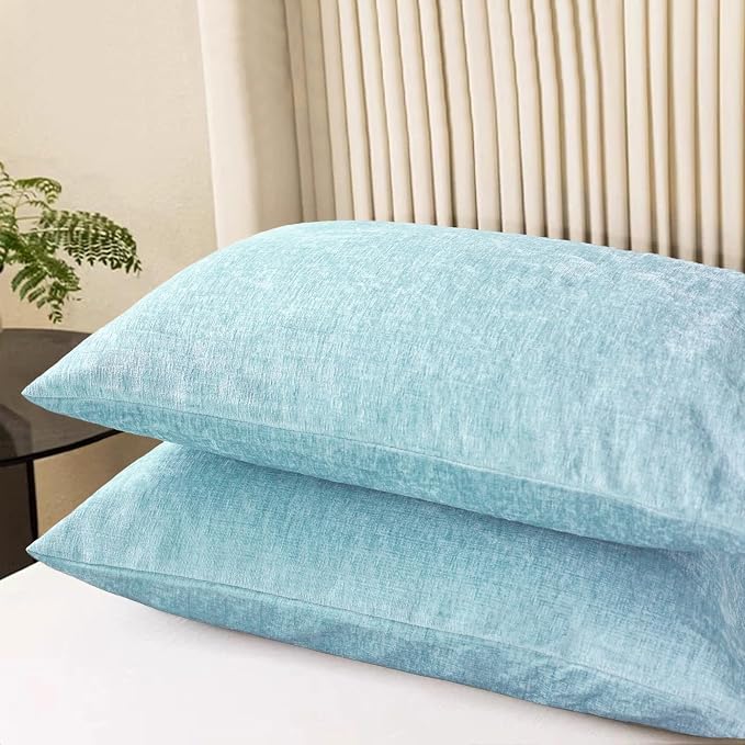 CaliTime Decorative Throw Pillow Covers 26 X 20 Inches Light Blue Grey | Pack of 2, Cozy Chenille Standard Cushion Cases for Sofa Bed Living Room Farmhouse Home