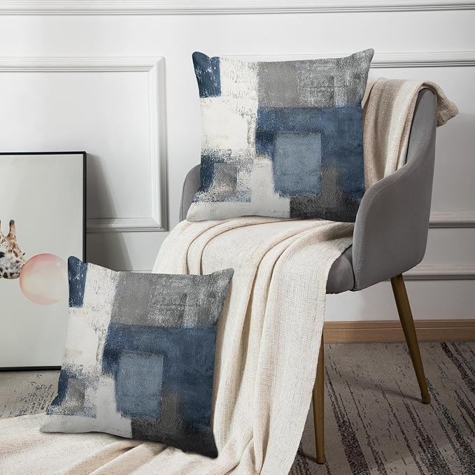 Emvency Throw Pillow Covers Set of 2, 22 x 22 Inch, Abstract Modern Blue | Painting Gray Outdoor Decorative Square Pillow Cases Couch Cushion Case for Couch Bed Sofa Living Room Home Decor