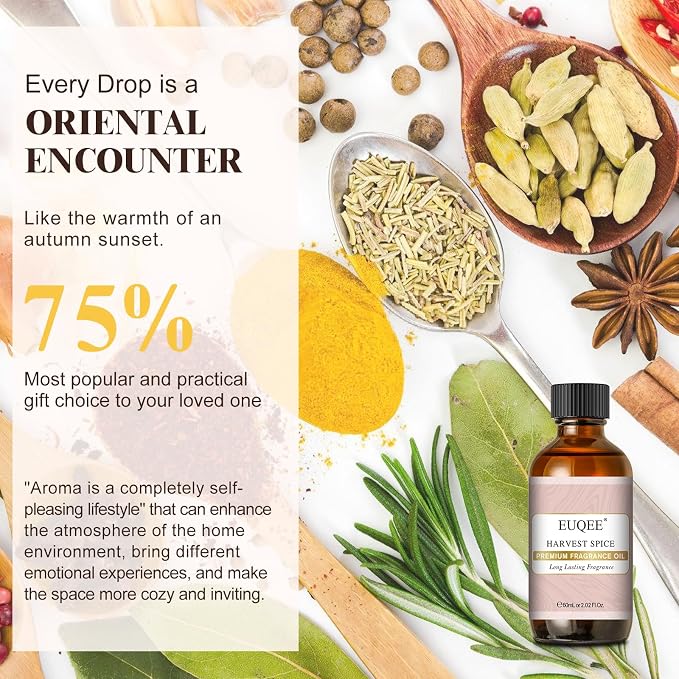 EUQEE Harvest Spice Fragrance Oil 2.02 Fl oz/ 60ml | Essential Oil for Soap Candle Making, Diffusers, DIY Bath Bombs
