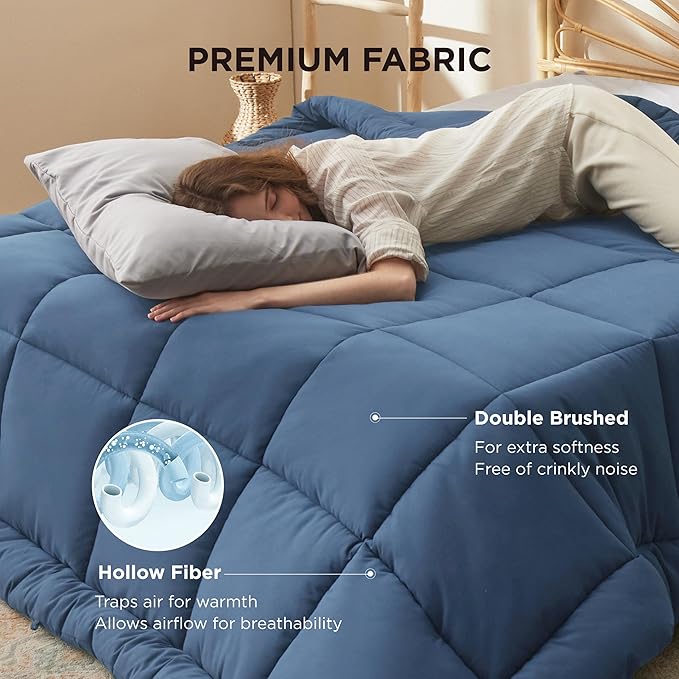 Bedsure Comforter Duvet Insert - Quilted Comforters Full Size, All Season Duvet, GentleSoft Down Alternative Bedding Blanket, with 8 Tabs, Gifts for Women/Men, Dark Slate Blue, Full 86 x 82 Inches