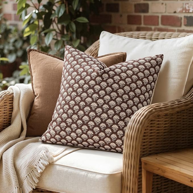 MIULEE Floral Print Decorative Pillow Covers 18x18, Withered Rose | Vintage Boho Farmhouse Modern Home Decor, Set of 2, Block Print Cushion Covers for Couch Sofa Bed Living Room