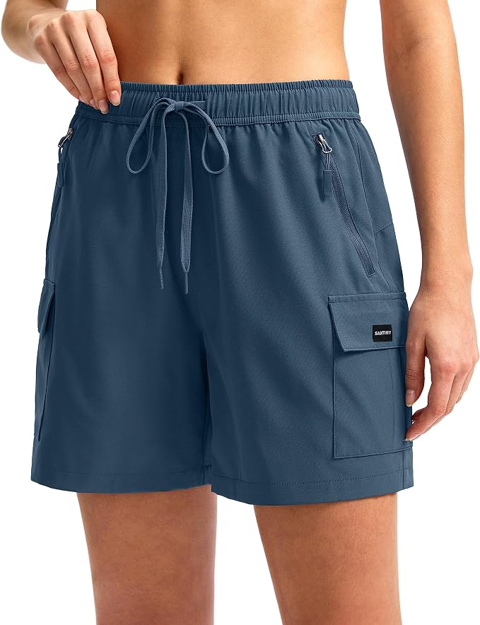 SANTINY Women's 5''/ 7''/9'' Hiking Cargo Shorts Quick Dry Lightweight Summer Shorts for Women Athletic Golf Zipper Pockets