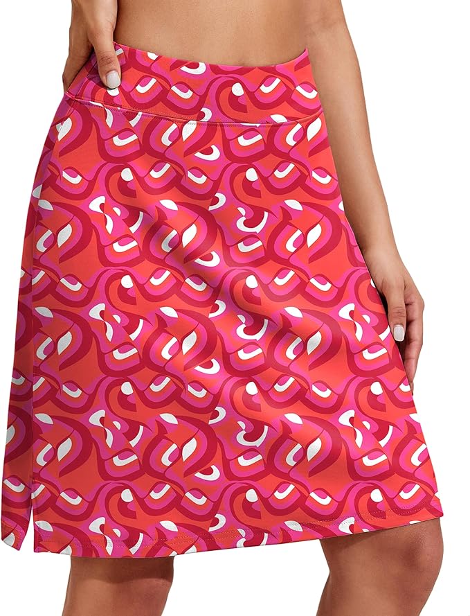 COOrun Women's 20" Knee Length Skirts High Waisted Golf Skorts with Pockets | Soft, Quick Dry, Split Hem, Built-in Shorts, A-line, Modest Skirts, for Golf Athletic Tennis Work Casual