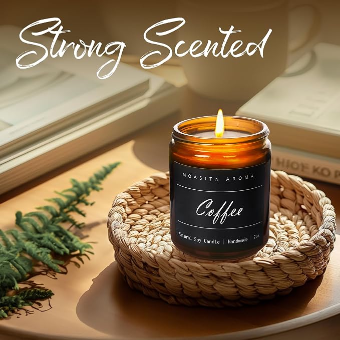 MOASITN Coffee Highly Scented Candles for Home| Organic Soy Aromatherapy Candle| Handmade Long Lasting Jar Candle| Candel Gift for Women,Men as Birthday,Housewarming,Relaxing,Christmas Gifts| 7oz