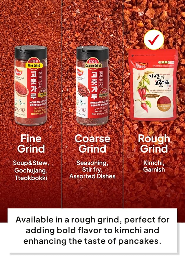 Korean Food Korean Red Chili Powder (Gochugaru), Kimchi Seasoning, Vegan, No MSG, 250g