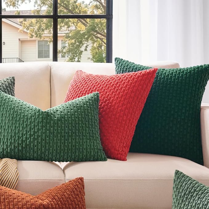 Kevin Textile Soft Corduroy 20"x54" Body Pillow Cover 1 Pack, Dark Green | Boho Stripe Plush Corduroy Decorative Oblong Cushion Cover Modern Farmhouse Home Decor for Sofa Couch Bed Chair