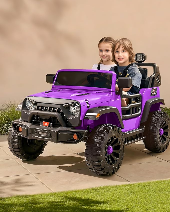 Outfunny 2 Seater Ride on Car Toy, 24V 4WD Electric Car for Kids 4-8 with Remote Control, 4x200W Motors, Capacity 150 lb - Purple