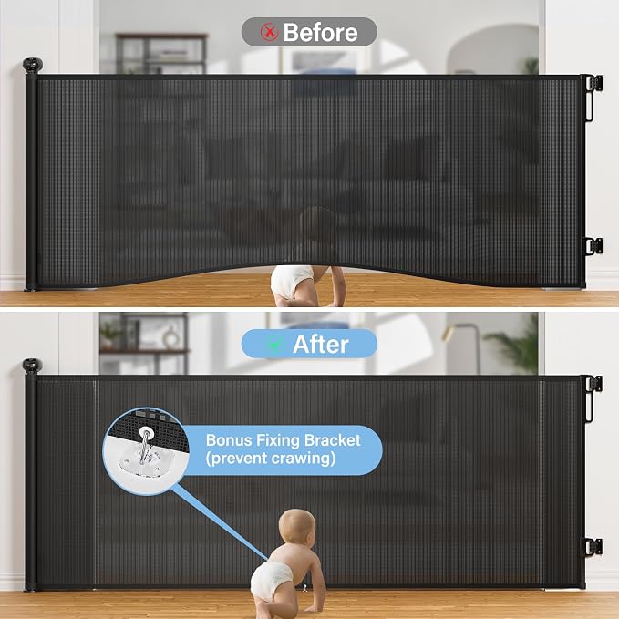 PRObebi Retractable Baby & Dog Gate - Extends to 110" Wide, 34" Tall, for Stairs, Doorways, Hallways, Outdoor, Deck, Porch
