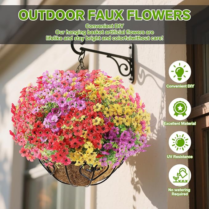 Artificial Flowers Fake Plants for Outdoors Summer Decoration | 13 Bundles Silk Realistic UV Resistant Faux Flowers for Outside Planter Porch Yard Patio Garden Home Indoor, Mix