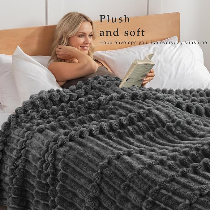 Exclusivo Mezcla Striped King Size Fleece Blanket for Bed, Couch, 90"x104" | Soft Breathable Cozy Bed Blankets, Lightweight Plush Fluffy Fuzzy Jacquard Decorative Blankets