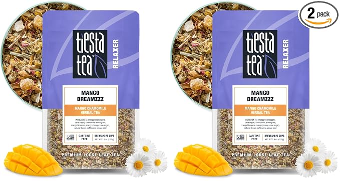 Tiesta Tea - Mango Dreamzzz, Mango Chamomile Herbal Tea, Premium Loose Leaf Tea, Non Caffeinated Tea, 25 Cups - 1.5oz Resealable Pouch (Pack of 2)