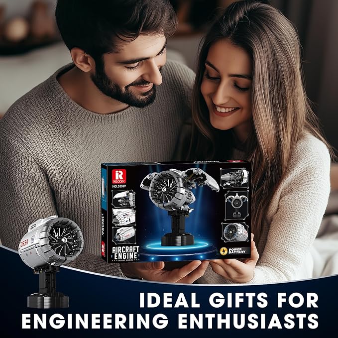 Reobrix Aircraft Engine Building Sets, Engine Model Kit That Works, Model Engine Kit for Adults with Motor 33019, STEM Mechanic Engineering Model Construction Toys for 14+ (1813 PCS)