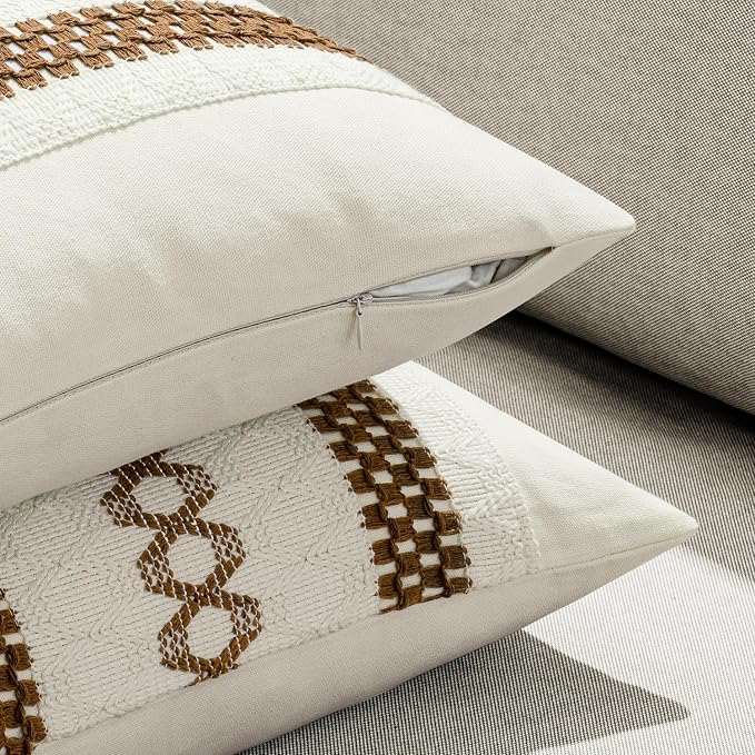MIULEE Set of 2 Coco Brown Boho Decorative Pillow Covers 18x18 Inch | Farmhouse Couch Throw Pillows, Modern Spring Cotton Cushion Covers, Macrame Woven Home Decor for Bed Sofa Chair