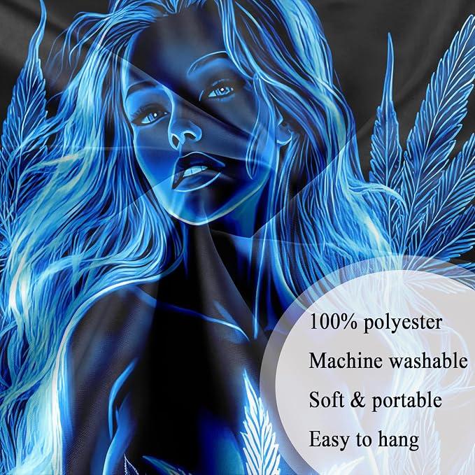 Bcsewcg Blacklight Art, Blue Tapestry Wall Hanging - UV Glow in the Dark Hot Girl Poster for Adults, Bedroom, Dorm Decor