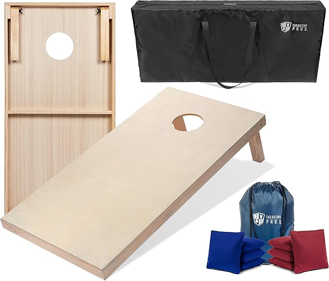 Tailgating Pros Cornhole Boards - 4'x2' & 3'x2' Cornhole Game w/Carrying Case & Set of 8 Corn Hole Bags - 150+ Color Combos! Optional LED Lights